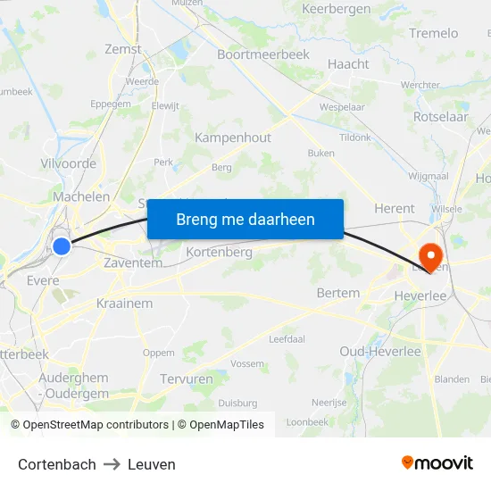 Cortenbach to Leuven map
