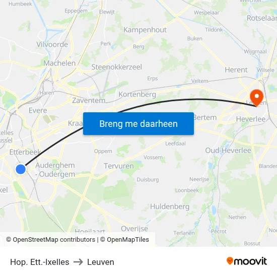 Hop. Ett.-Ixelles to Leuven map