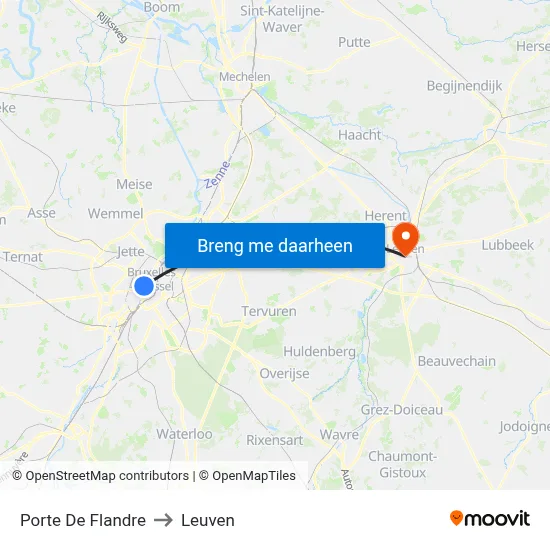 Porte De Flandre to Leuven map