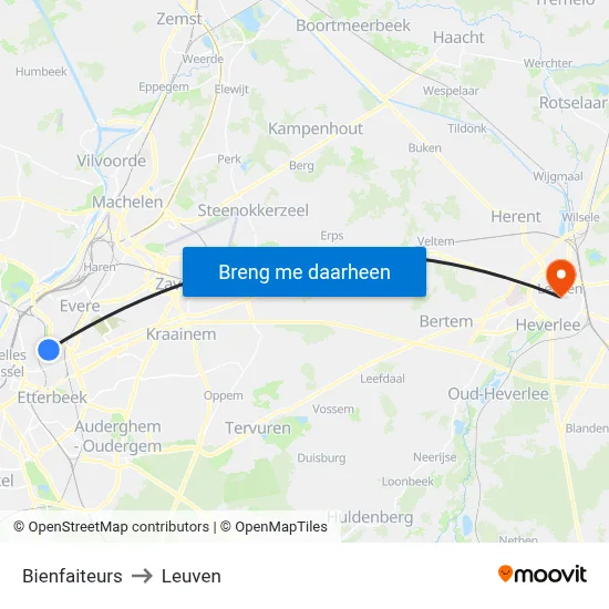Bienfaiteurs to Leuven map