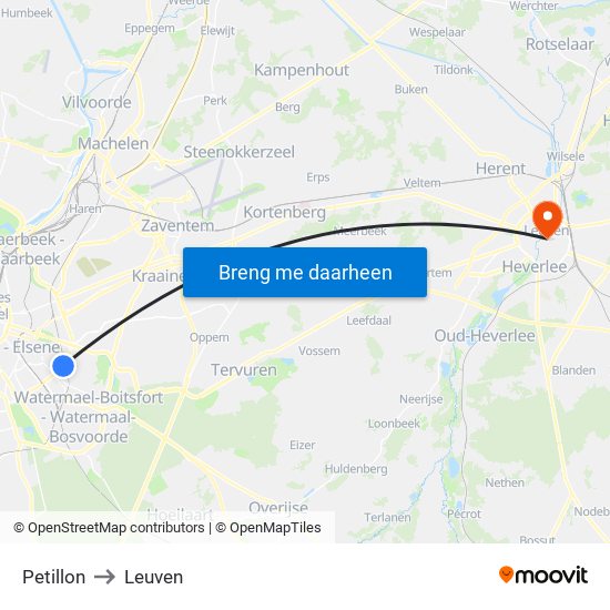 Petillon to Leuven map