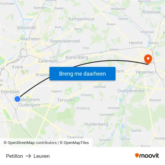 Petillon to Leuven map
