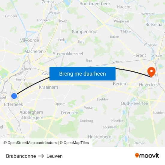 Brabanconne to Leuven map