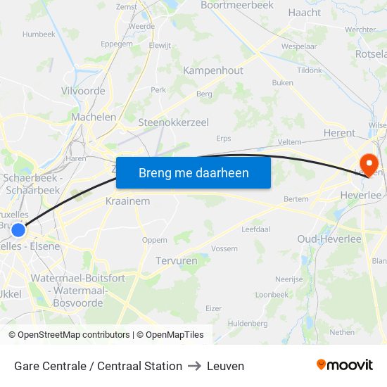 Gare Centrale / Centraal Station to Leuven map