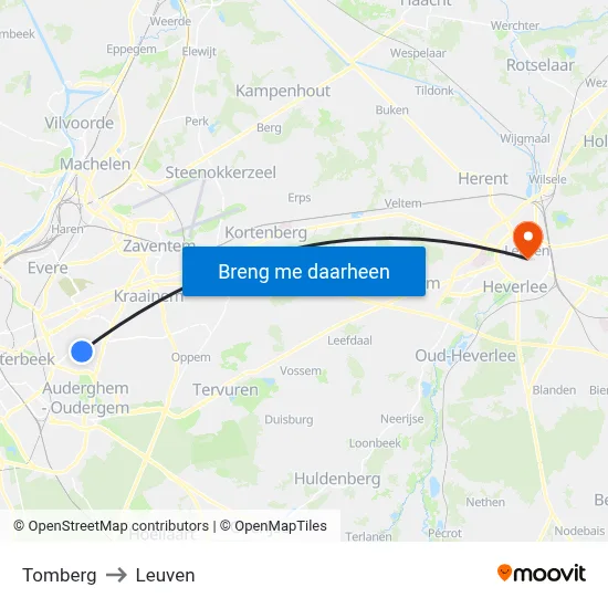 Tomberg to Leuven map