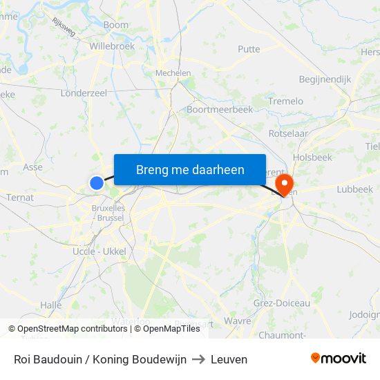 Roi Baudouin / Koning Boudewijn to Leuven map