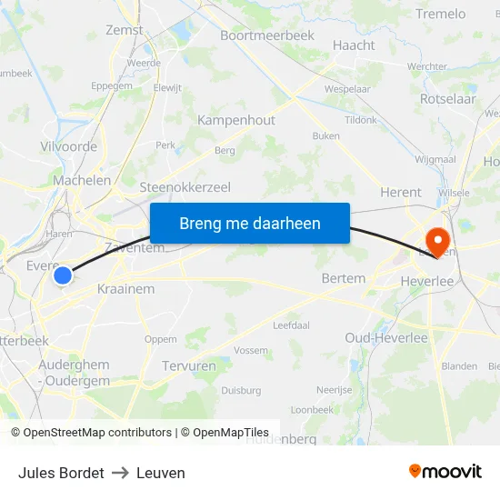 Jules Bordet to Leuven map