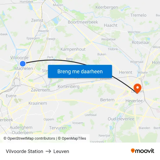 Vilvoorde Station to Leuven map
