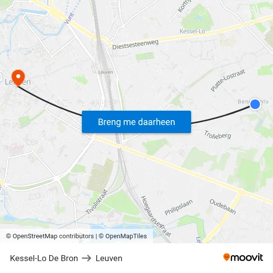 Kessel-Lo De Bron to Leuven map