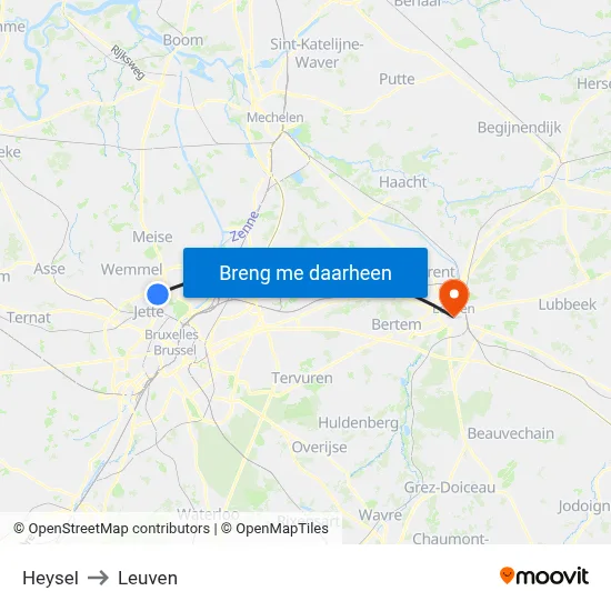 Heysel to Leuven map