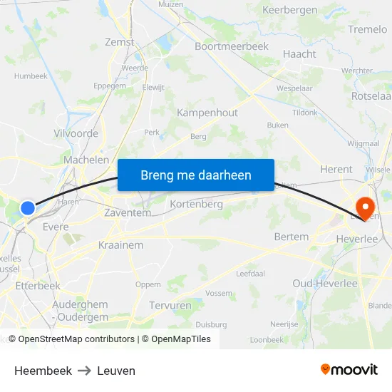 Heembeek to Leuven map