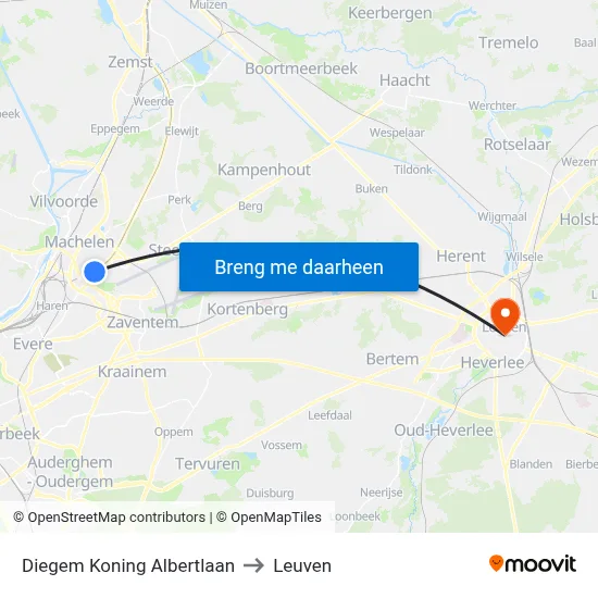 Diegem Koning Albertlaan to Leuven map