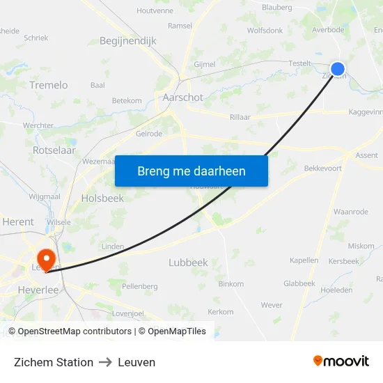 Zichem Station to Leuven map