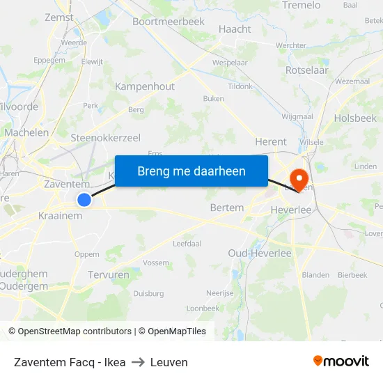 Zaventem Facq - Ikea to Leuven map