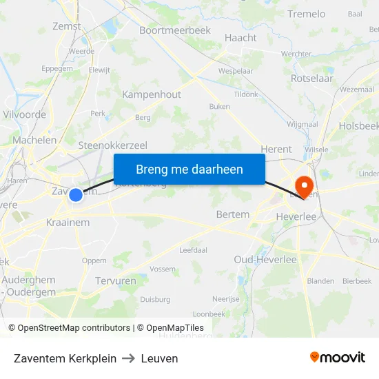 Zaventem Kerkplein to Leuven map