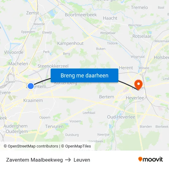 Zaventem Maalbeekweg to Leuven map