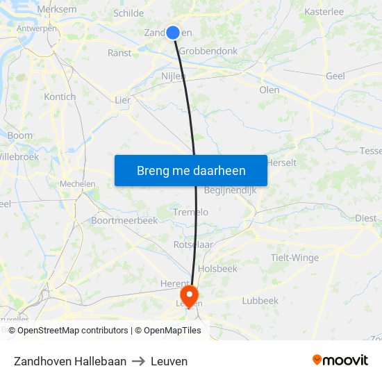 Zandhoven Hallebaan to Leuven map