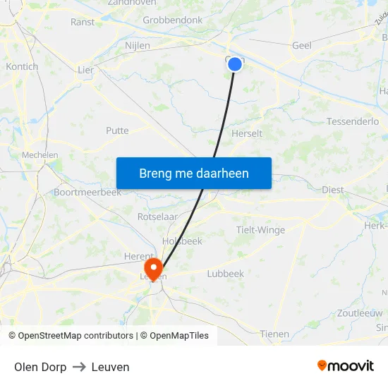 Olen Dorp to Leuven map