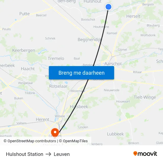 Hulshout Station to Leuven map