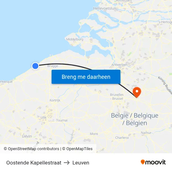Oostende Kapellestraat to Leuven map