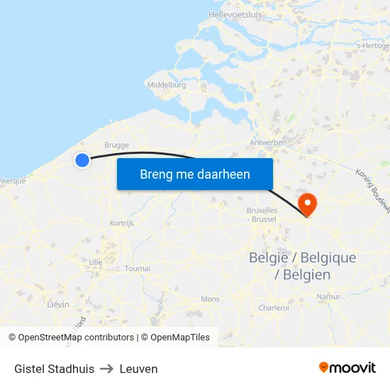 Gistel Stadhuis to Leuven map