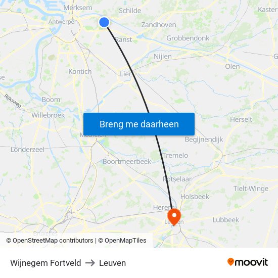 Wijnegem Fortveld to Leuven map