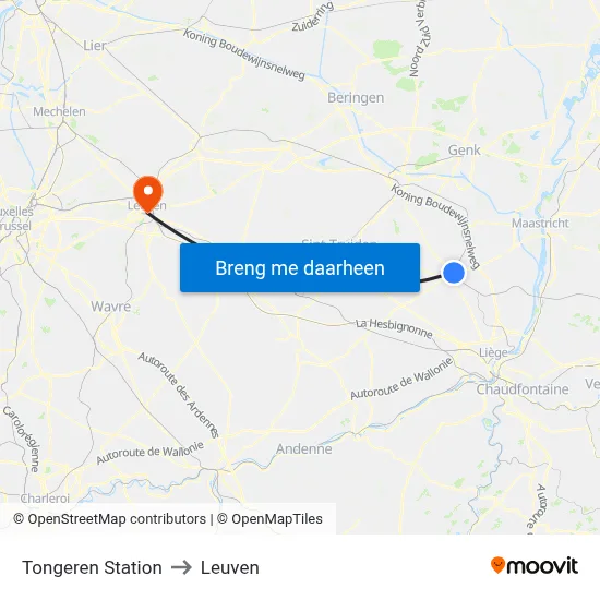 Tongeren Station to Leuven map