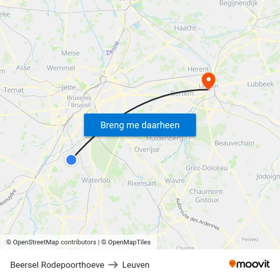 Beersel Rodepoorthoeve to Leuven map