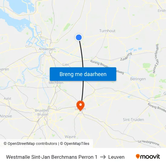 Westmalle Sint-Jan Berchmans Perron 1 to Leuven map