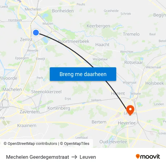 Mechelen Geerdegemstraat to Leuven map