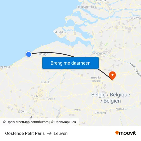 Oostende Petit Paris to Leuven map