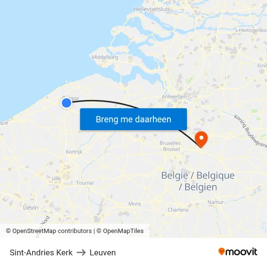 Sint-Andries Kerk to Leuven map