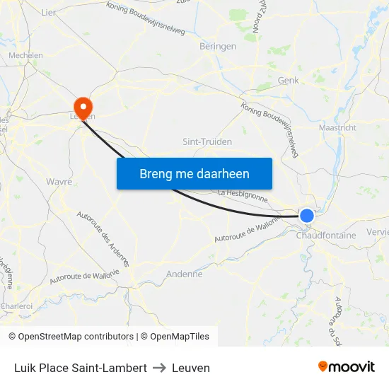 Luik Place Saint-Lambert to Leuven map