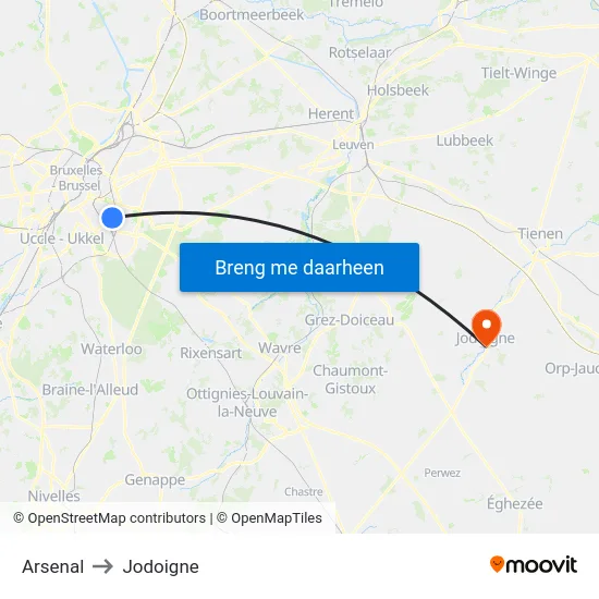 Arsenal to Jodoigne map