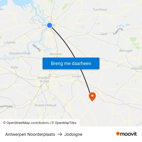 Antwerpen Noorderplaats to Jodoigne map