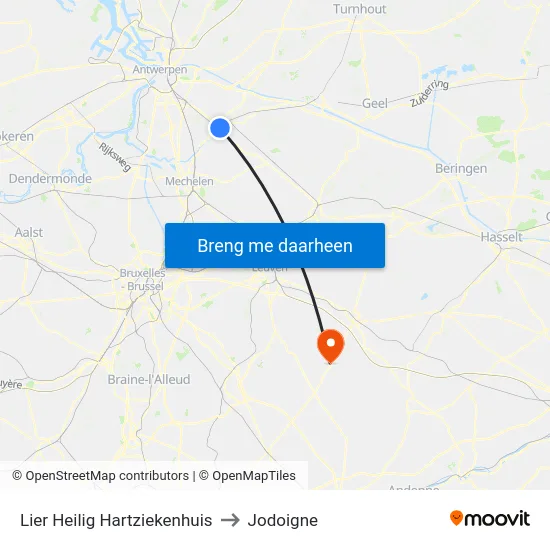 Lier Heilig Hartziekenhuis to Jodoigne map