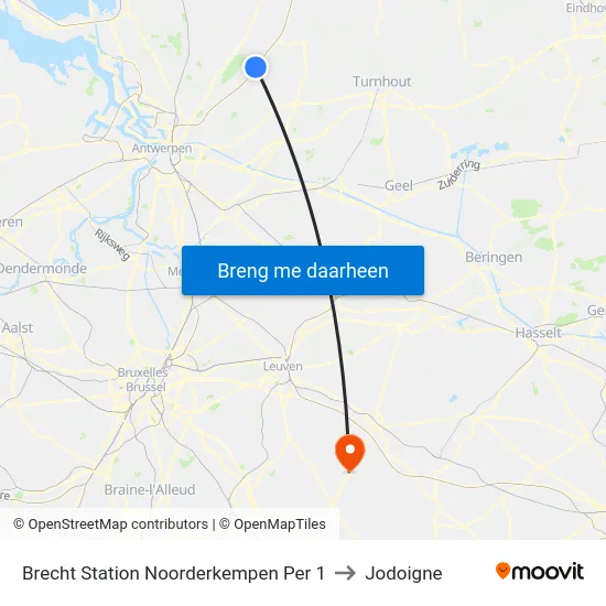 Brecht Station Noorderkempen Per 1 to Jodoigne map
