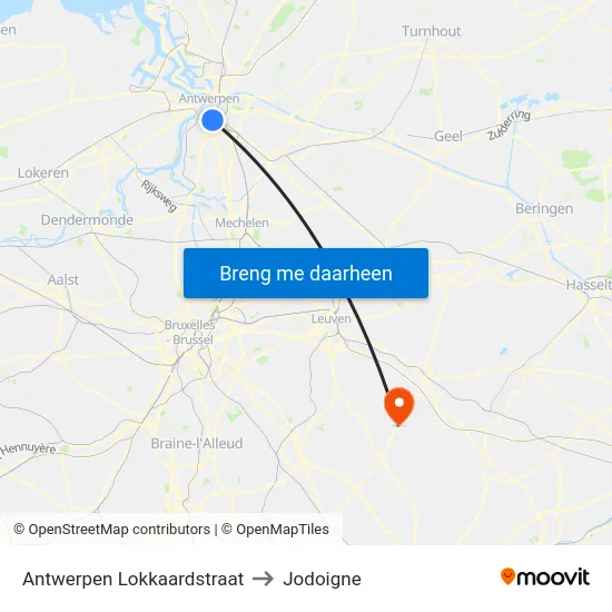 Antwerpen Lokkaardstraat to Jodoigne map