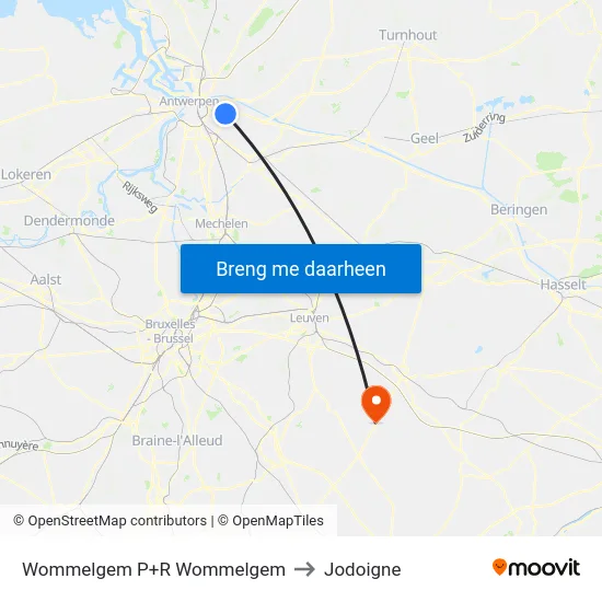 Wommelgem P+R Wommelgem to Jodoigne map