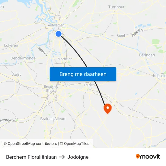 Berchem Floraliënlaan to Jodoigne map