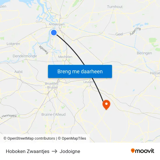Hoboken Zwaantjes to Jodoigne map