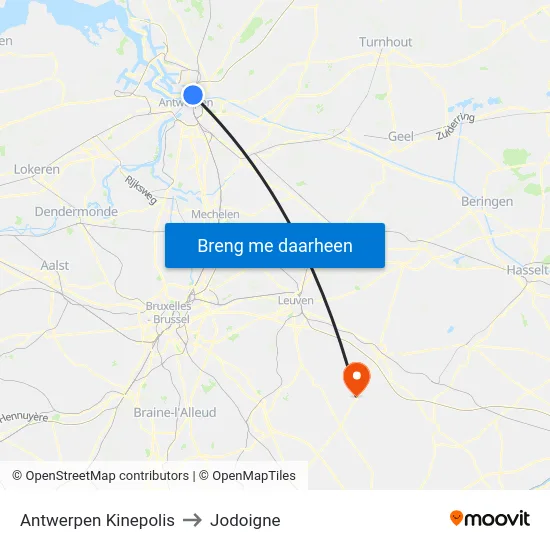 Antwerpen Kinepolis to Jodoigne map