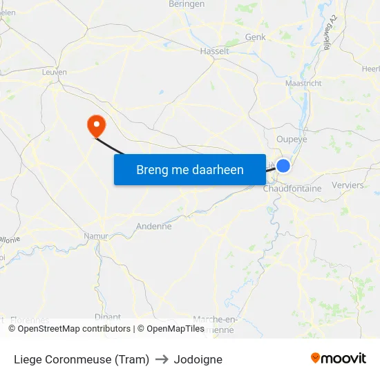 Liege Coronmeuse (Tram) to Jodoigne map