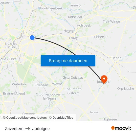 Zaventem to Jodoigne map