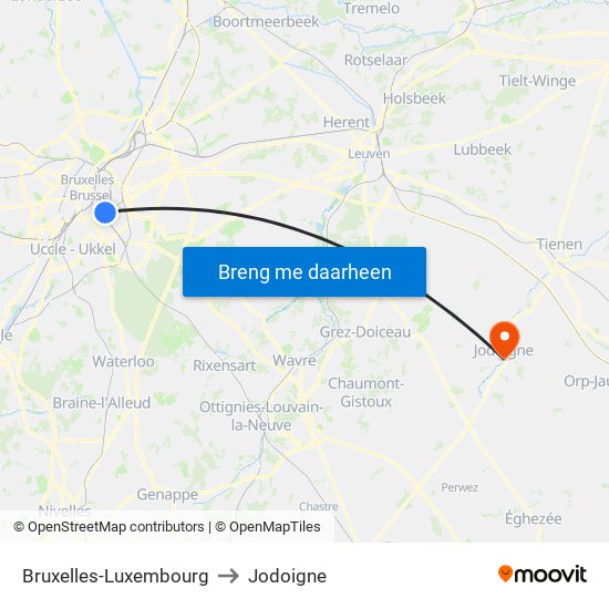 Bruxelles-Luxembourg to Jodoigne map