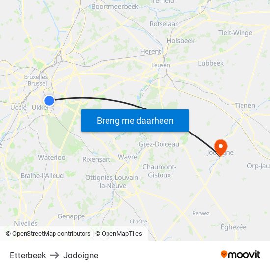 Etterbeek to Jodoigne map