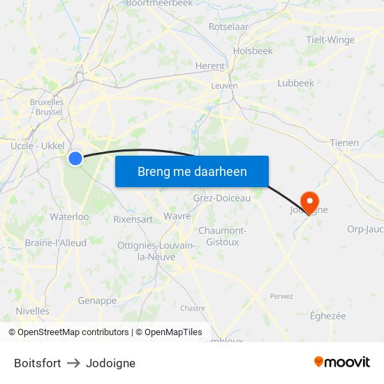 Boitsfort to Jodoigne map