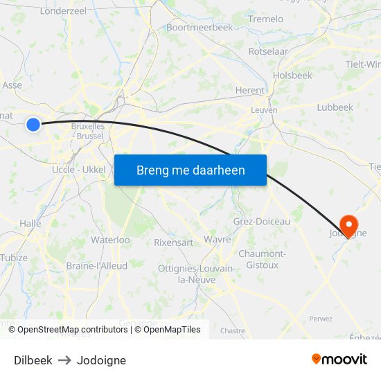 Dilbeek to Jodoigne map