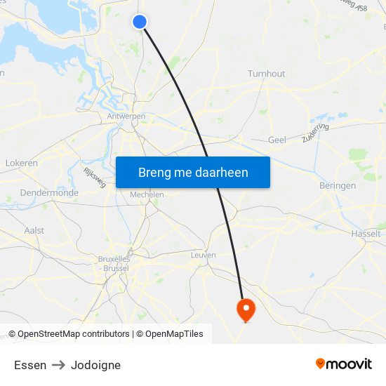 Essen to Jodoigne map