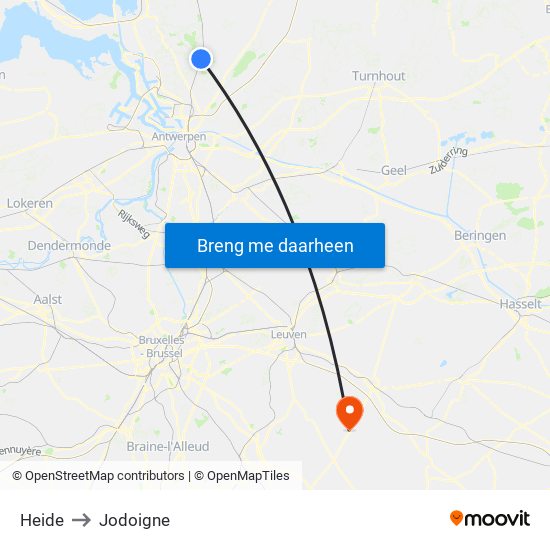 Heide to Jodoigne map